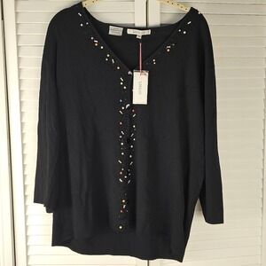 NWT Loulou Womens Black Embellished V Neck Cardigan Sweater 3X‎